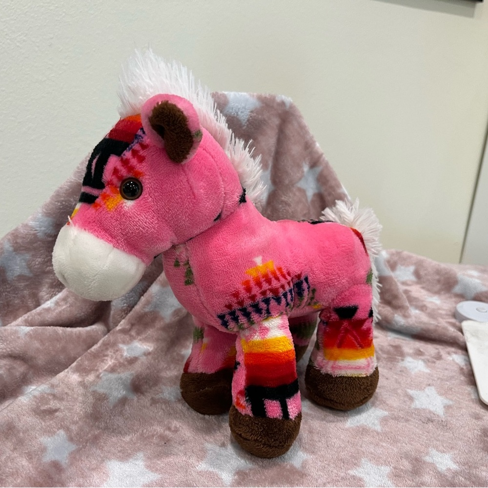 Pink/Brown Stuffed Animal Horse Toy Western Trading Blankets. Super Soft (1-044)